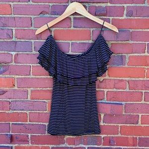 Ruffle Sleeve Navy Striped Top